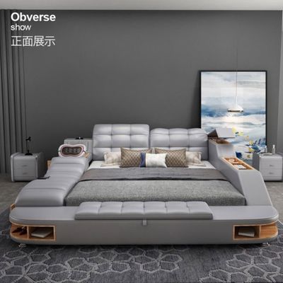 चमड़े के लक्जरी बेडरूम सेट Tufted गद्देदार बिस्तर आधुनिक डिजाइन
